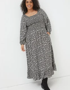 Women FatFace Dresses|Adele Mono Vines Midi Dress