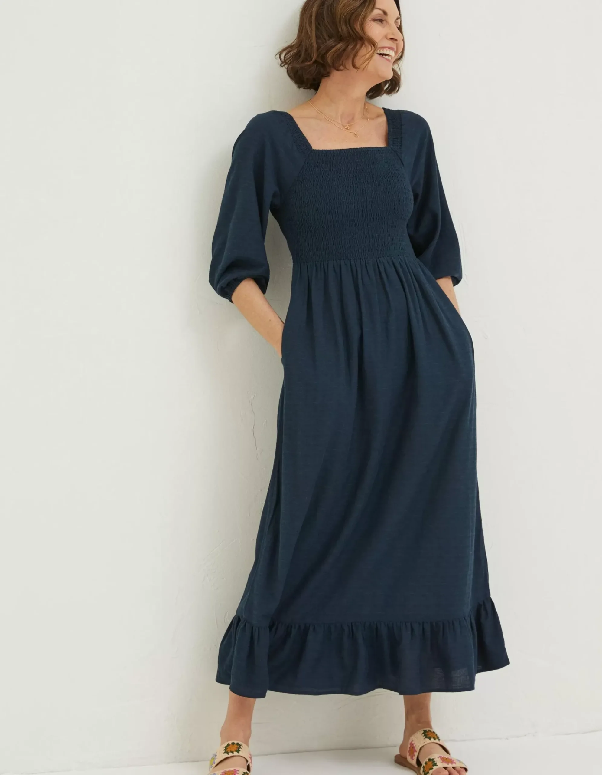 Women FatFace Dresses|Adele Shirred Midi Dress