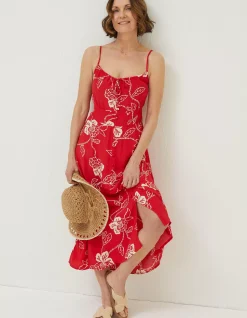 Women FatFace Dresses|Ariel Batik Red Midi Dress