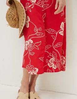 Women FatFace Dresses|Ariel Batik Red Midi Dress