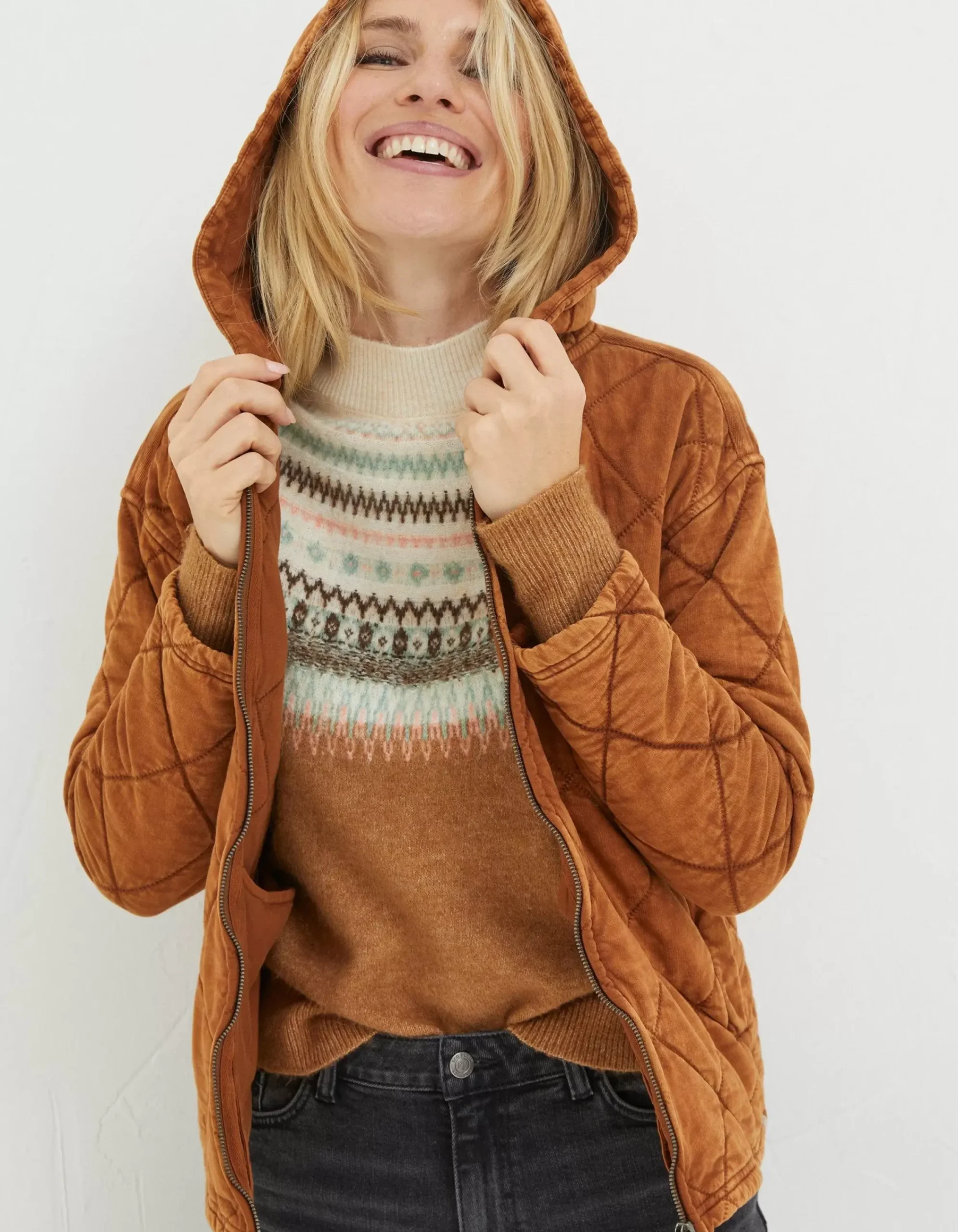 Women FatFace Sweatshirts & Hoodies|Asher Quilted Zip Through Hoodie