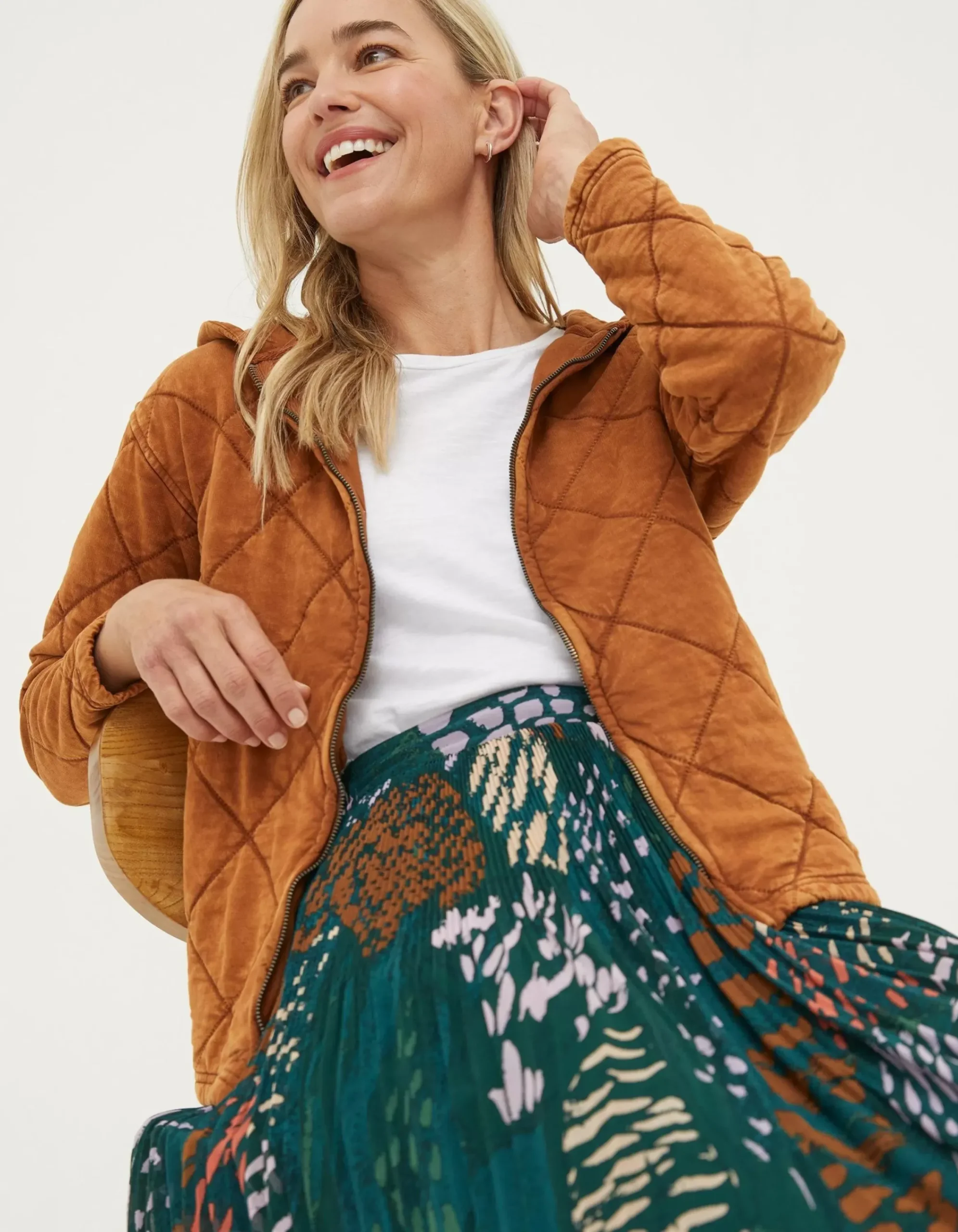 Women FatFace Sweatshirts & Hoodies|Asher Quilted Zip Through Hoodie