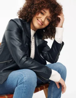 Women FatFace Coats & Jackets|Bethany Biker Leather Jacket