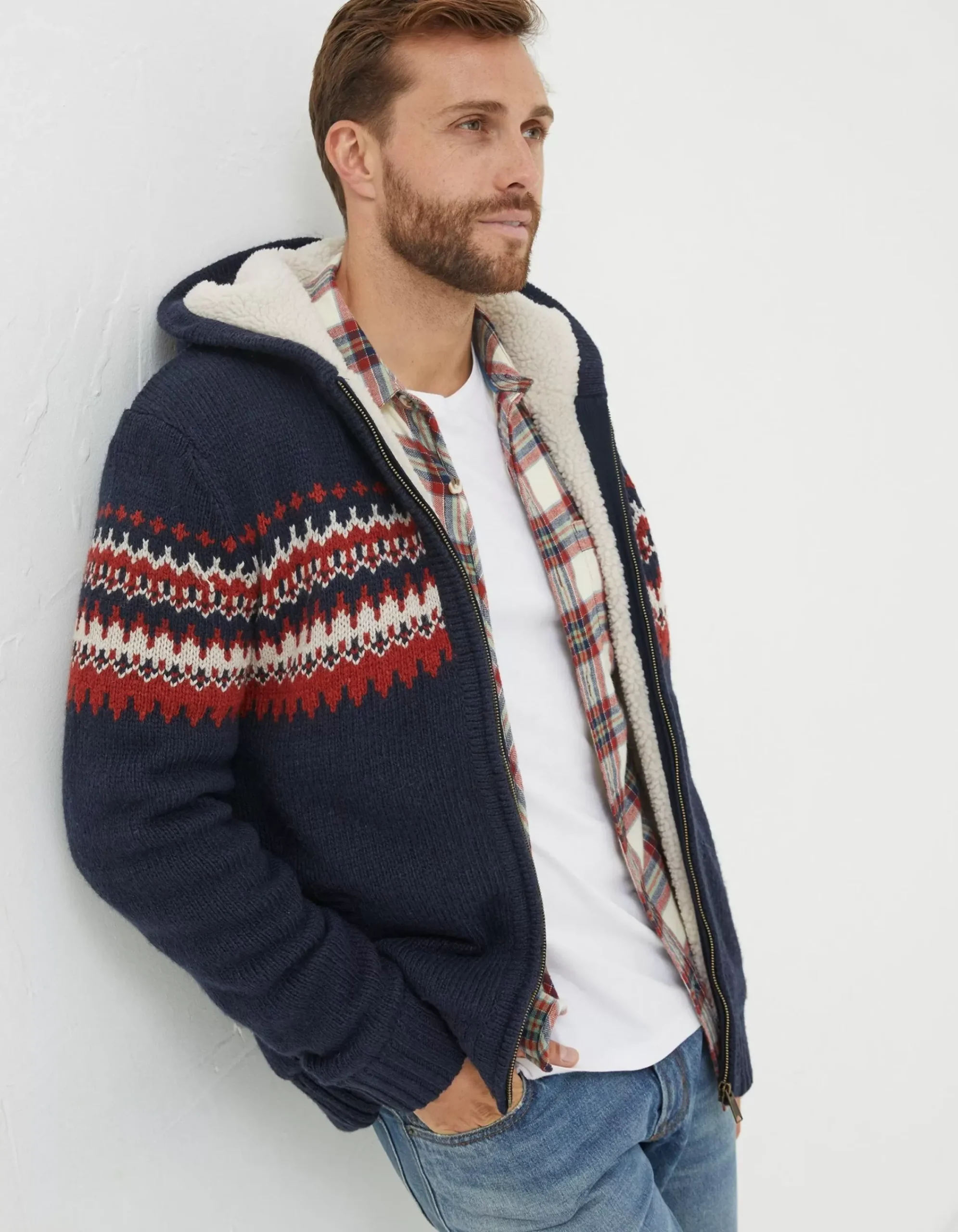 Men FatFace View All|Borg Lined Fairisle Hoodie