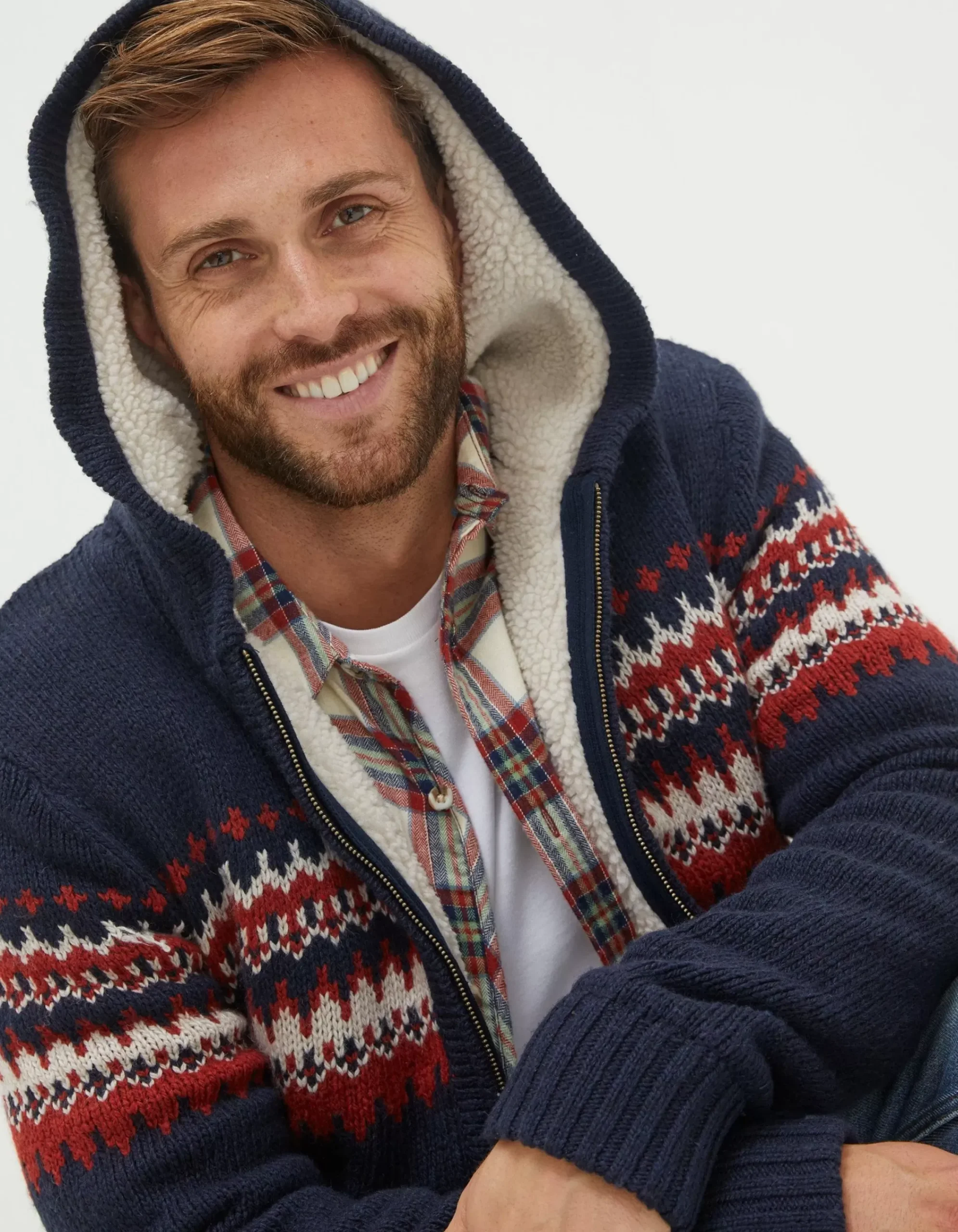 Men FatFace View All|Borg Lined Fairisle Hoodie