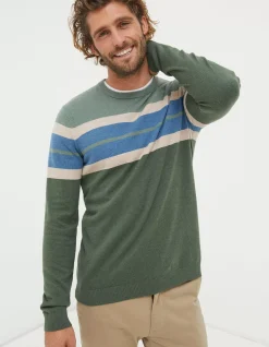 Men FatFace Knitwear|Braunton Chest Stripe Crew Jumper