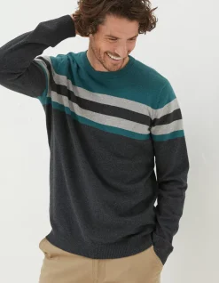 Men FatFace Knitwear|Braunton Yoke Stripe Jumper