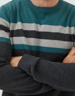 Men FatFace Knitwear|Braunton Yoke Stripe Jumper