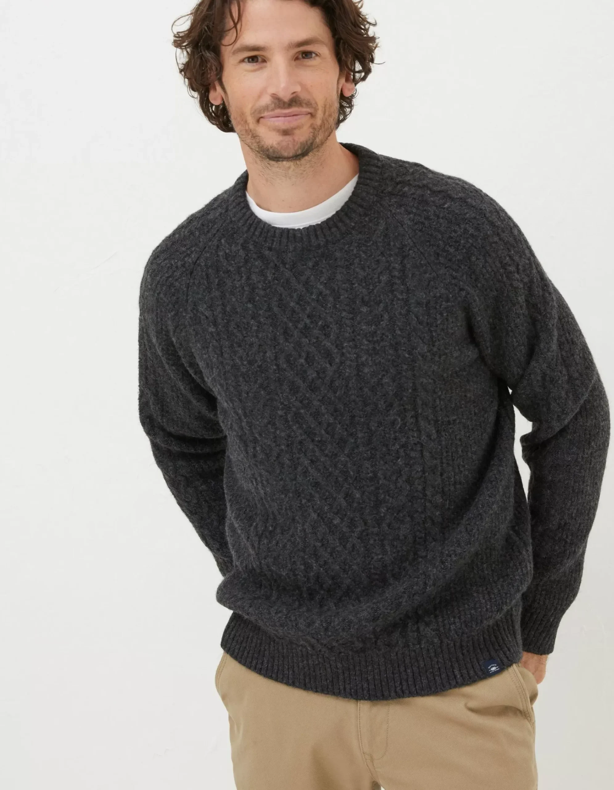 Men FatFace Knitwear|Calder Cable Crew Jumper