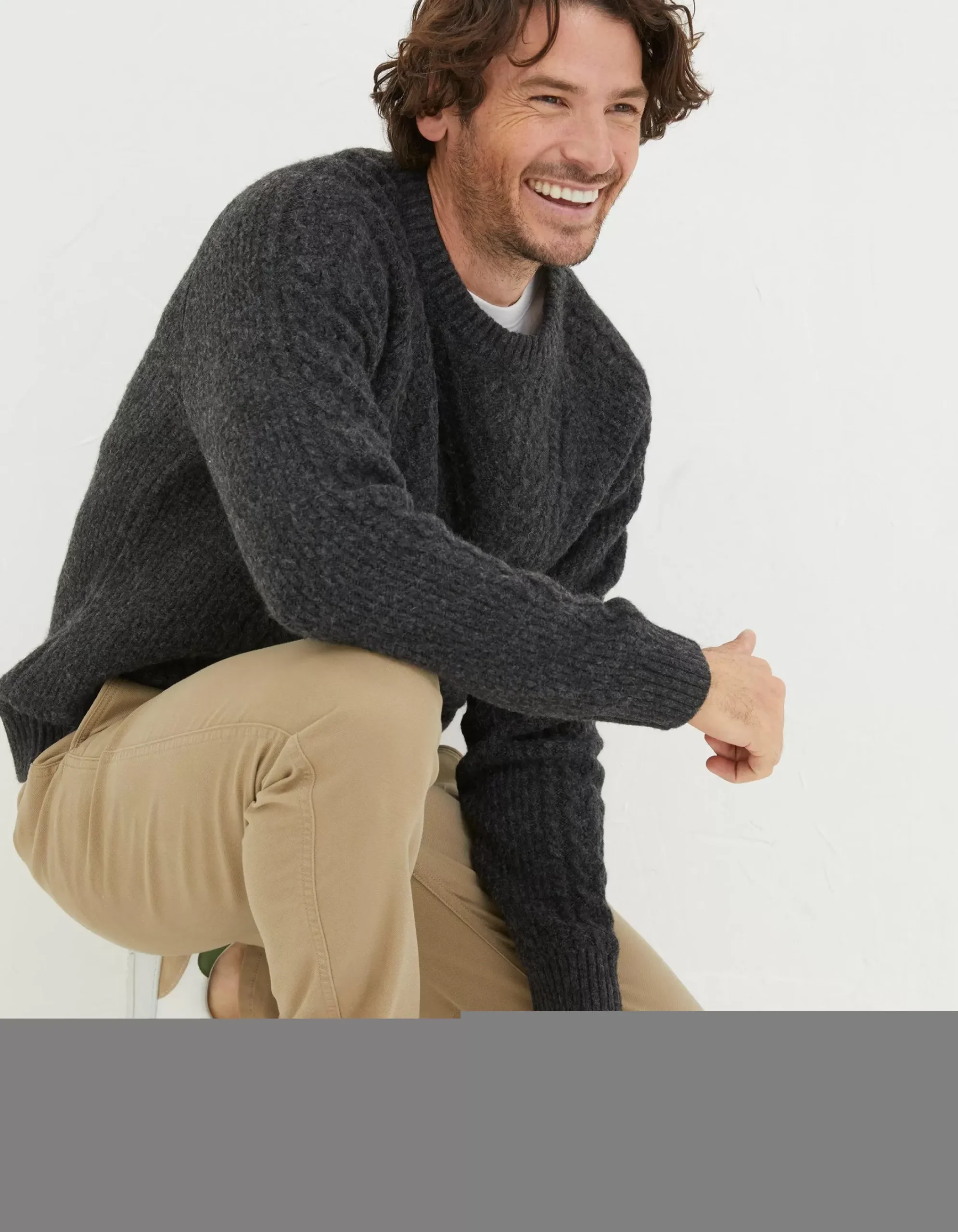 Men FatFace Knitwear|Calder Cable Crew Jumper
