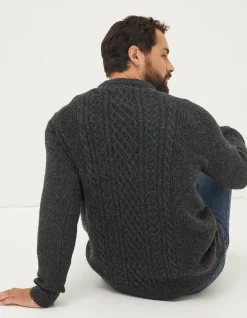 Men FatFace Knitwear|Calder Cable Crew Jumper
