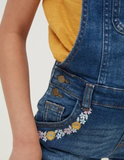 Girls FatFace View All|Embroidered Shortie Dungarees