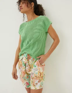 Women FatFace Knitwear|Faye Palm Button Back Top