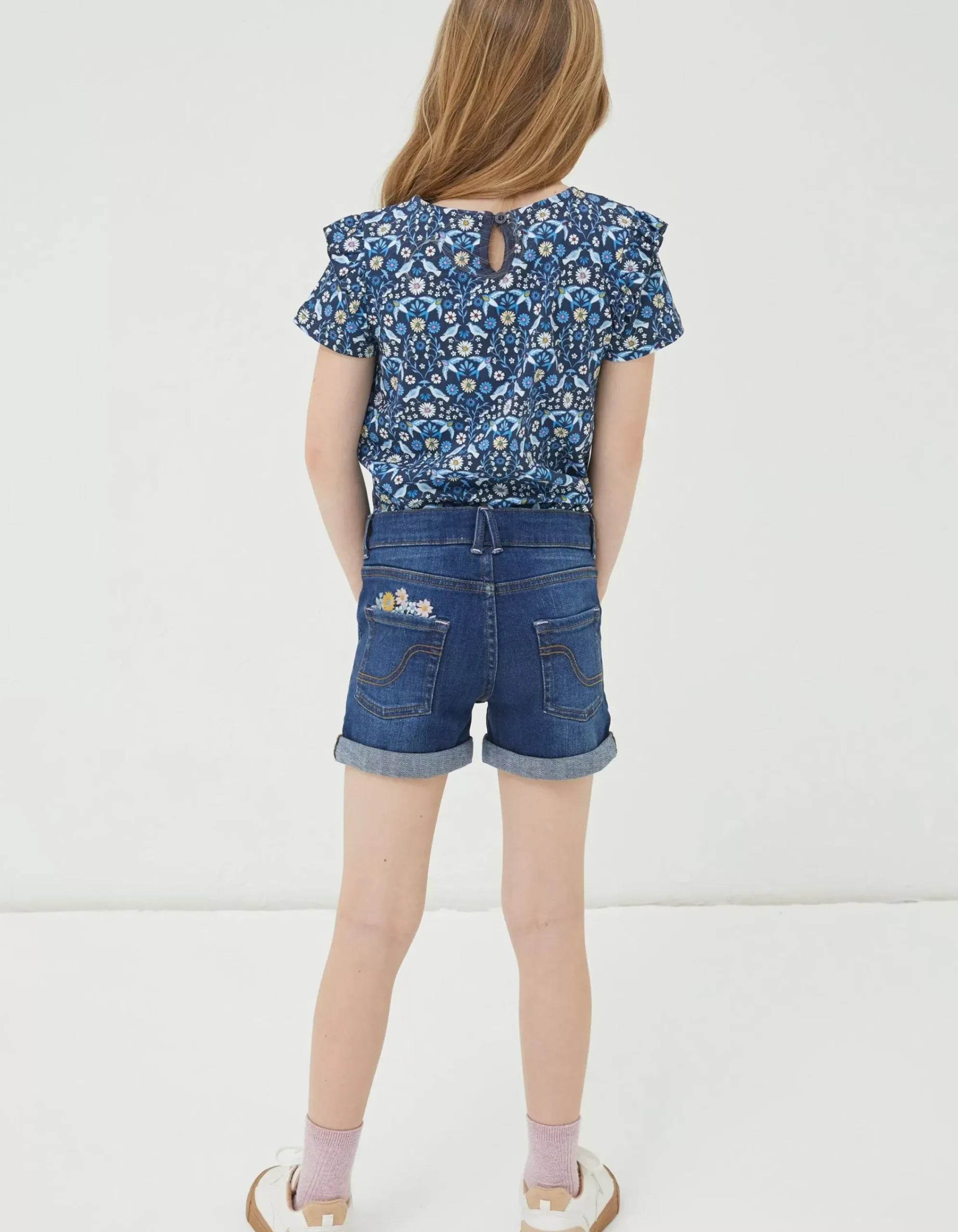Girls FatFace View All|Floral Embroidered Denim Shorts
