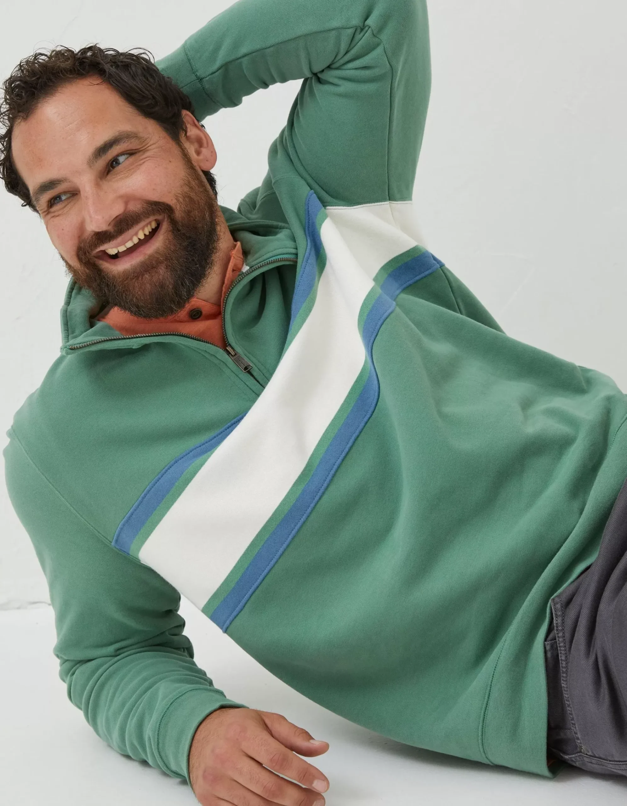 Men FatFace Sweatshirts & Hoodies|Fowey Stripe Half Neck Sweatshirt