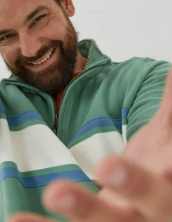 Men FatFace Sweatshirts & Hoodies|Fowey Stripe Half Neck Sweatshirt
