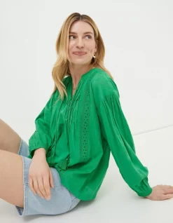 Women FatFace Shirts & Blouses|Freya Green Lace Blouse
