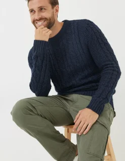 Men FatFace Knitwear|Funtley Cable Crew Jumper