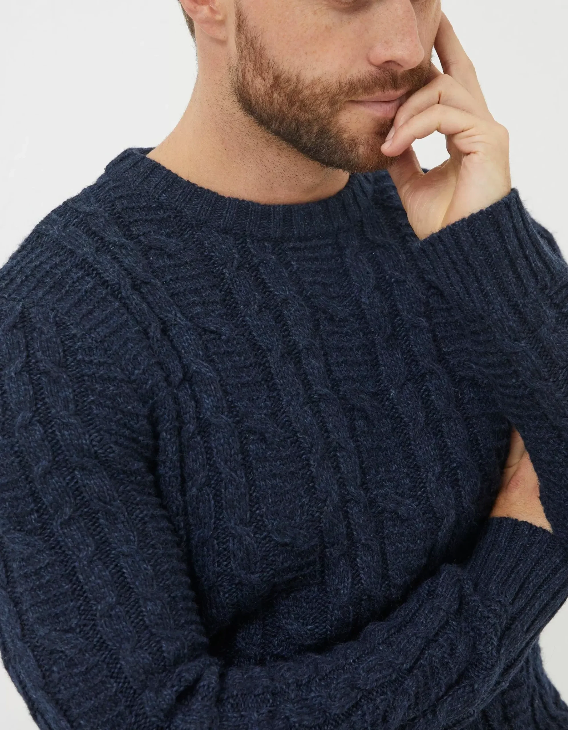 Men FatFace Knitwear|Funtley Cable Crew Jumper