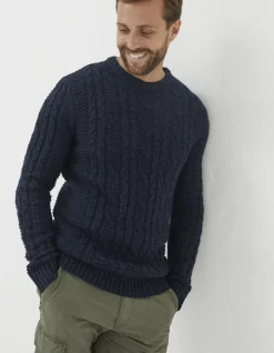 Men FatFace Knitwear|Funtley Cable Crew Jumper