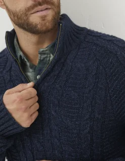 Men FatFace Knitwear|Funtley Cable Half Neck Jumper