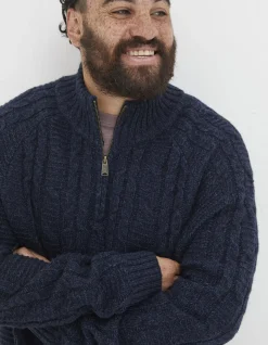 Men FatFace Knitwear|Funtley Cable Half Neck Jumper