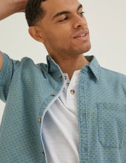Men FatFace Shirts|Geo Indigo Print Shirt