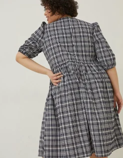 Women FatFace Dresses|Hannah Puff Sleeve Check Midi Dress