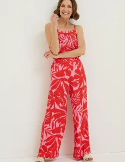 Women FatFace Trousers & Leggings|Ikat Leaves Palazzo Trousers