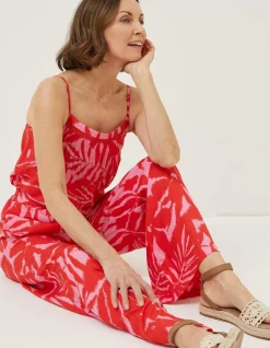 Women FatFace Trousers & Leggings|Ikat Leaves Palazzo Trousers