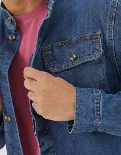 Men FatFace View All|Indigo Denim Grandad Shirt