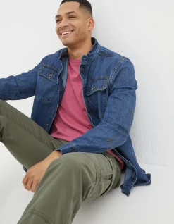 Men FatFace View All|Indigo Denim Grandad Shirt