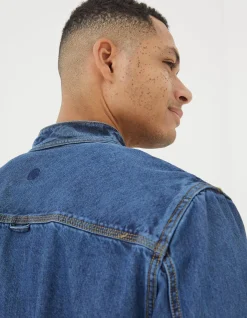 Men FatFace View All|Indigo Denim Grandad Shirt