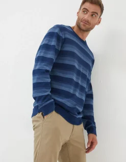 Men FatFace Sweatshirts & Hoodies|Indigo Stripe Crew Neck Sweatshirt