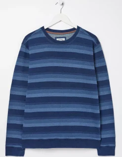 Men FatFace Sweatshirts & Hoodies|Indigo Stripe Crew Neck Sweatshirt