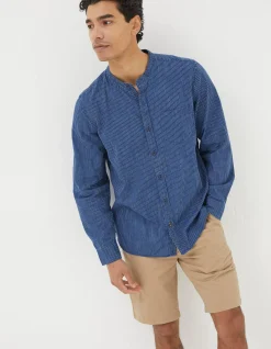Men FatFace View All|Indigo Stripe Grandad Shirt