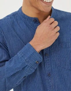 Men FatFace View All|Indigo Stripe Grandad Shirt