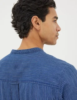Men FatFace View All|Indigo Stripe Grandad Shirt