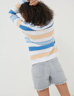 Women FatFace Knitwear|Isobella Cotton Linen Stripe Jumper