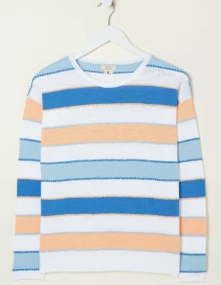 Women FatFace Knitwear|Isobella Cotton Linen Stripe Jumper