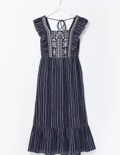 Women FatFace Dresses|Izzi Stripe Embroidered Midi Dress