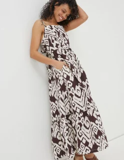 Women FatFace Dresses|Julien Ikat Linen Midi Dress