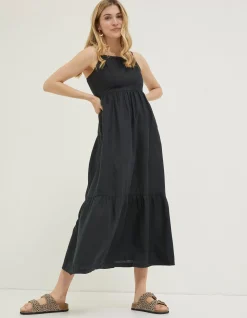 Women FatFace Dresses|Julien Tie Back Linen Midi Dress