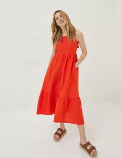 Women FatFace Dresses|Julien Tie Back Linen Midi Dress