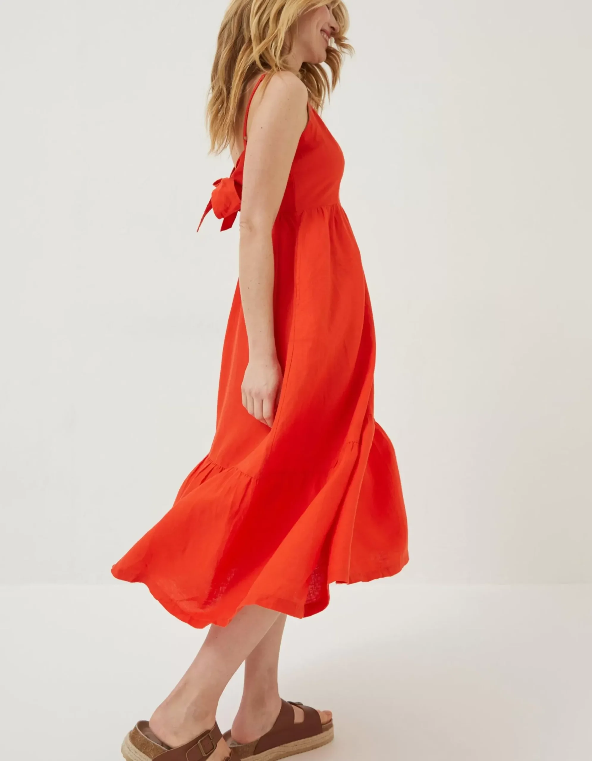 Women FatFace Dresses|Julien Tie Back Linen Midi Dress