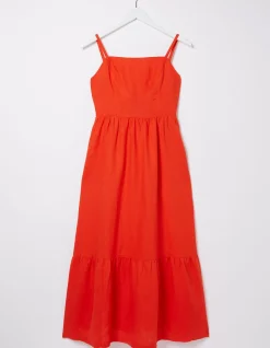 Women FatFace Dresses|Julien Tie Back Linen Midi Dress