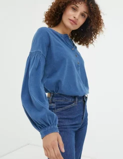 Women FatFace Tops & T-Shirts|Keira Indigo Henley Top