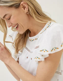 Women FatFace Tops & T-Shirts|Leah Embroidered Top