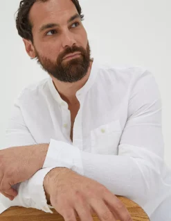 Men FatFace Shirts|Linen Grandad Shirt