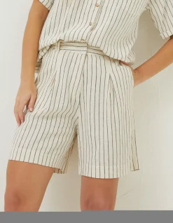 Women FatFace Shorts|Linen Stripe Shorts